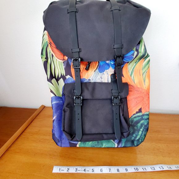 Herschel Little America Backpack Tropical Flowers Graphic Black 25L Travel Bag - Picture 12 of 12